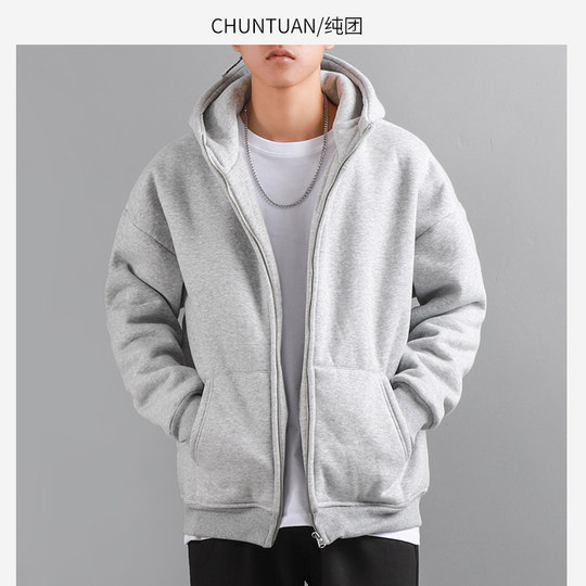 Japanese Style 500g Heavyweight Fleece Sweatshirt for Men, Hooded, Thickened, Warm, Loose-Fitting, Zip-Up Cardigan, Trendy Brand