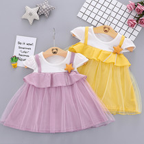 Baby girl fake two-piece dress 0-1-2-3 years old girls foreign gauze dress 6-7 months baby hundred days princess dress