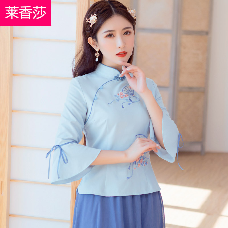 Trung Quốc Han quần áo của phụ nữ gió nhỏ tươi thêu phù hợp với trà bông nước cộng hòa của gió nước retro Tang trang phục được cải thiện sườn xám hai mảnh bộ