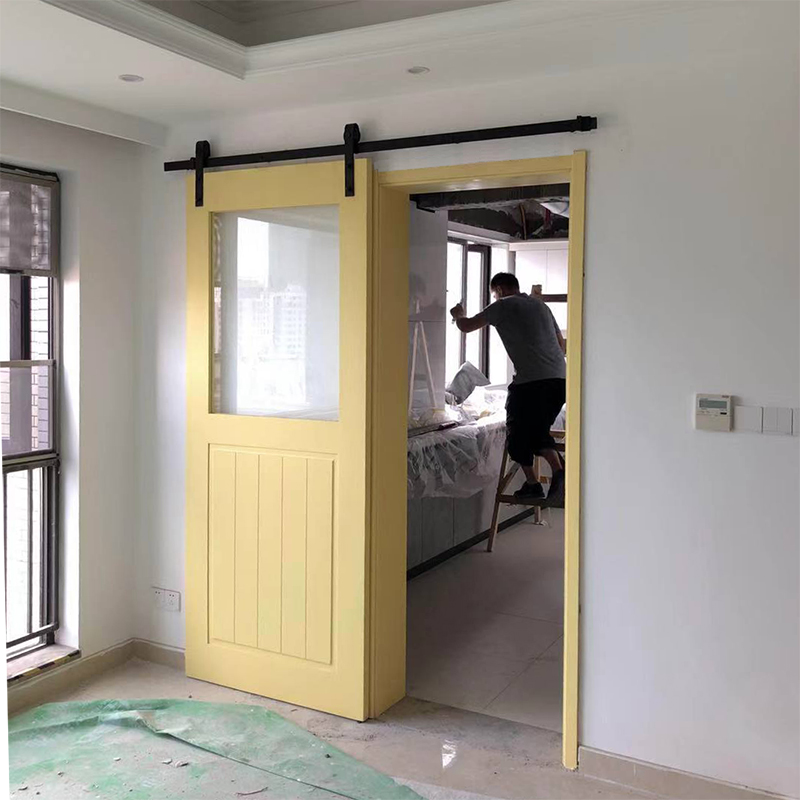 Barn door Nordic moving door hanging wheel Kitchen Door Retro Solid Wood Dressing Room Custom Toilet Door Glass Ramen