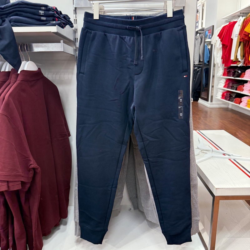 25 Autumn/Winter New Tommy Hilfiger Men's Casual Versatile Embroidered Logo Solid Color Jogger Sweatpants with Fleece Lining