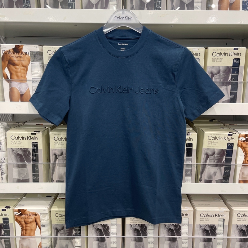 26 Summer Ck Calvin Klein Men's Casual Versatile Three-Dimensional Logo Print Pure Cotton Round Neck Short Sleeve T-Shirt