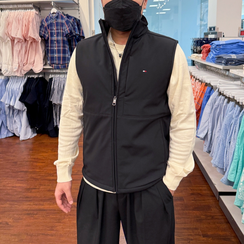 2025 Autumn/Winter New Tommy Hilfiger Men's Business Casual Solid Color Versatile Softshell Waterproof Vest