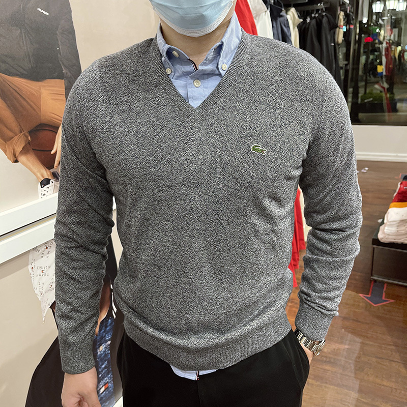 Lacoste French Crocodile Men's New Autumn Solid Color Business Casual V-Neck Pullover Knit Sweater
