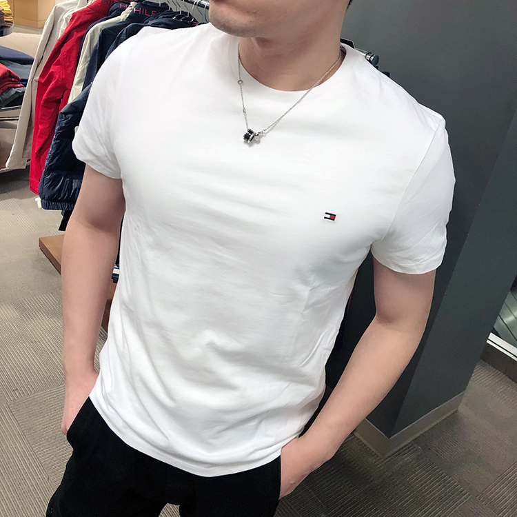 North American Tommy Hilfiger Men's New Summer Versatile Solid Color Short-Sleeved Base Shirt Pure Cotton Round Neck T-Shirt North American Tommy Hilfiger Men's New Summer Versatile Solid Color Short-Sleeved Base Shirt Pure Cotton Round Neck T-Shirt