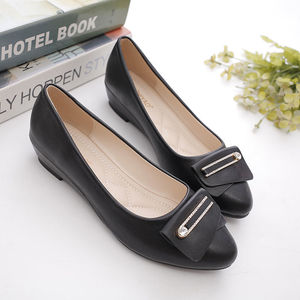 真软皮单鞋女士平底防滑牛筋底工作鞋皮鞋女