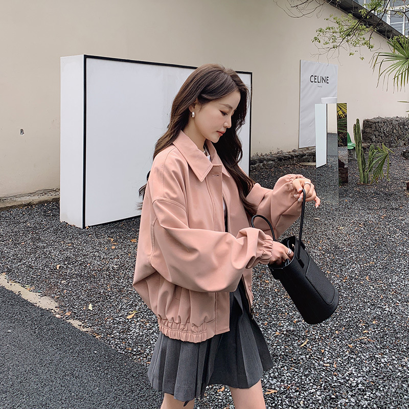 Pink Short Leather Jacket for Women, Spring and Autumn 2026 New Style, Loose and Stylish, Designed for Petite Figures, Pu Leather Jacket