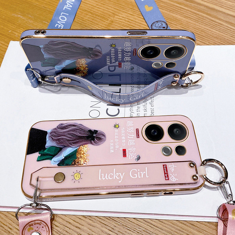 Suitable for Vivo X200Fe Phone Case, Vivo Protective X200Fe International Overseas Version Silicone Case V2503 Full Coverage Anti-Drop 5g Wristband Stand Soft Case for Women with Lanyard, High Aesthetic Niche New Trendy Model