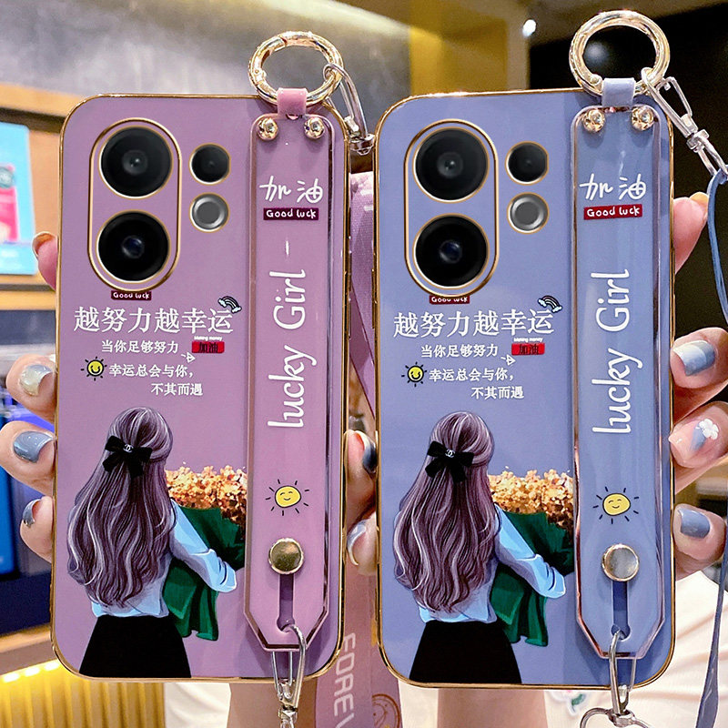 Suitable for Vivo X200Fe Phone Case, Vivo Protective X200Fe International Overseas Version Silicone Case V2503 Full Coverage Anti-Drop 5g Wristband Stand Soft Case for Women with Lanyard, High Aesthetic Niche New Trendy Model