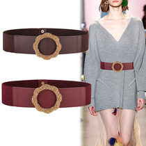 Japanese FC all-match wide girdle waist corset with skirt burgundy belt belt for women decorative outer coat