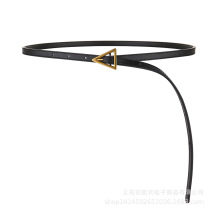 Japanese FC big brand triangle buckle knotted thin belt for women first layer cowhide internet celebrity with dress thin belt for women