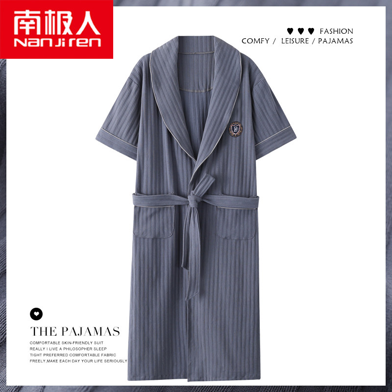 South Pole men's sleeping robes Summer short sleeves Pure cotton 2022 years Long version Bathrobes Summer full cotton Young pyjamas