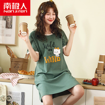  Antarctic night dress female summer short-sleeved pure cotton thin section student cute cotton plus size dress home clothes pajamas