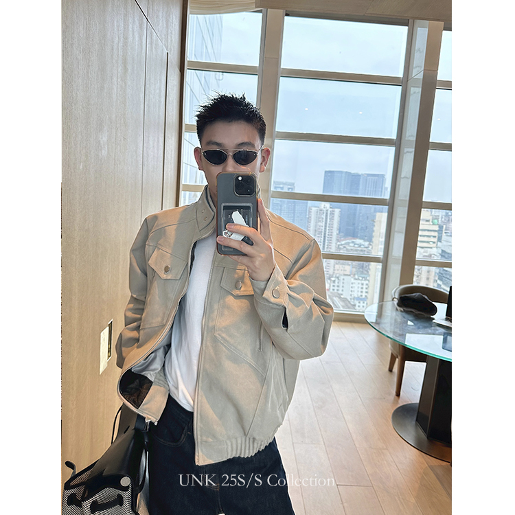 Uniike Greasy Style Spring Commuter Urban Hunting Jacket Short Silhouette Stand Collar Jacket Men's Preppy Old Money