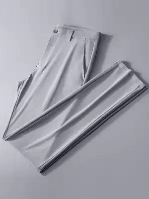 Ice silk trousers men's summer thin non-ironing anti-wrinkle loose straight tube business leisure hanging feeling silky high elasticity ultra-thin