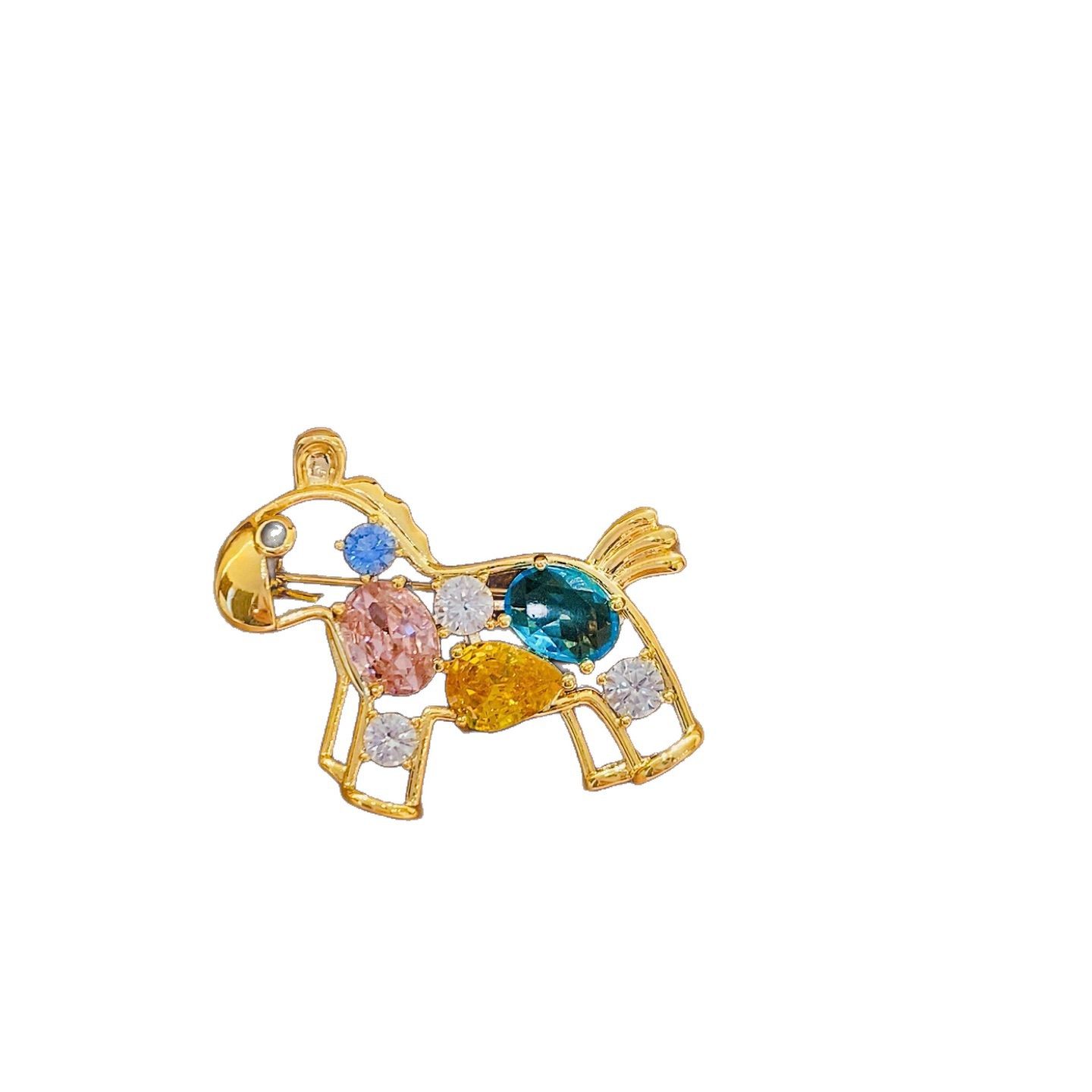 New Style Colorful Diamond Hollow Pony Brooch, Exquisite and High-End Brooch, Suit Coat Pin, Year of the Horse Zodiac Accessory for Women