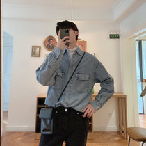 SC 20 Autumn loose washed light denim shirt jacket Mens long-sleeved frock Port wind shirt Ruffian handsome top
