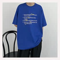 SC 22 Summer Alphabet Printed Short Sleeve T-shirt Male Loose Korean Version Trend Brief Blue Couple Tee Half Sleeve Compassionate