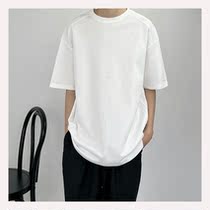 SC 22 Summer trendy heavy pound pure cotton pure color 100 lap loose inner lap half sleeve short sleeve T-shirt male hit bottom clothes