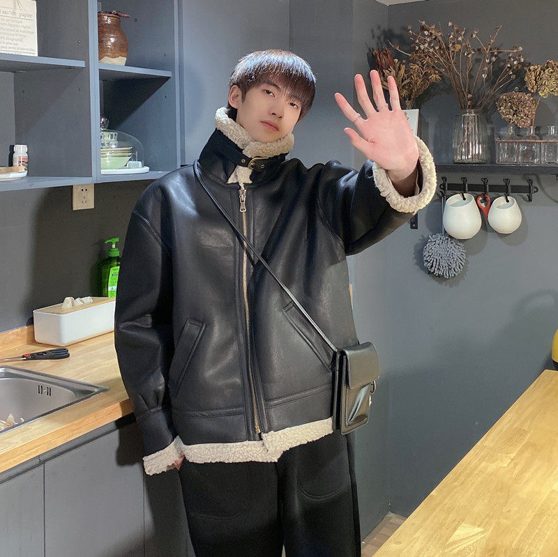 SC 21 Fall and Winter Hard Deer Deer Handle Jacket Men and Women Restored Lamb Locomotive Leather Clothes Tide