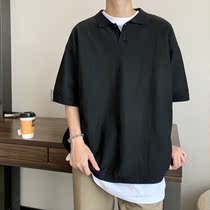 SC 21 summer trend Korean version of the non-hot shirt collar short-sleeved POLO shirt Loose short-sleeved T-shirt boys lapel top