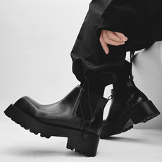 Челси сапоги 巴黎方头高级感切尔西短靴男女小众厚底增高马丁靴情侣高帮机车靴