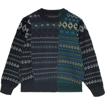 Sheep wool] pomme pony sweater long-sleeved pullover splicing autumn and winter clothing for boys and girls Jiangnan cloth for older children