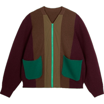 Sheep wool]pomme fluffy horse sweater short cardigan contrasting color autumn and winter clothing for boys and girls Jiangnan cloth big children