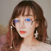 Fan Zhiqiao net celebrity glasses of the same style large frame fashion Korean version tide belt chain anti-blue light female retro literary myopia mirror