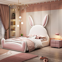 Childrens bed girl Dream Castle princess bed 1 5m net red rabbit bed modern simple girl pink leather bed