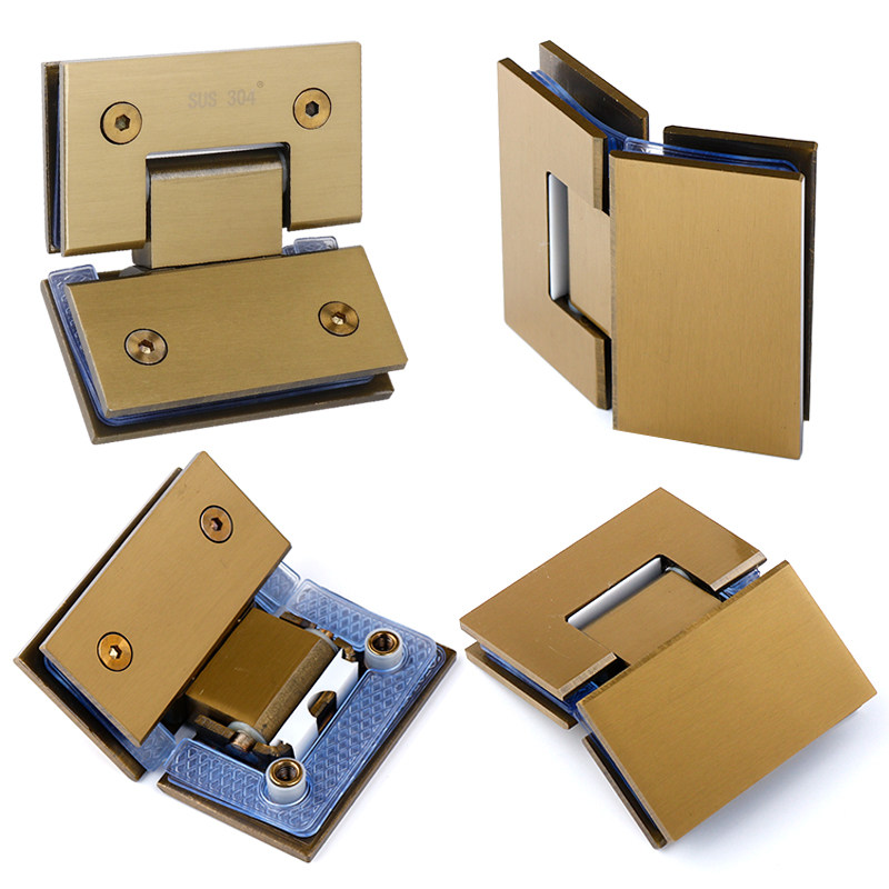 (Seal glaze without fingerprint) 135 degree titanium alloy wire frameless glass door clip hinge 304 stainless steel bathroom clip