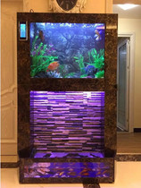 Ecological fish tank without change water turtle tank with drying platform water and land tank glass fish tank in large living room aquarium