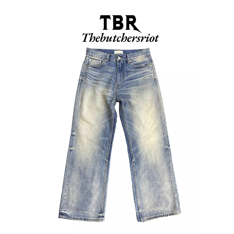 Tbr Cow King Series 05 A-Line Washed Blue Straight-Leg Loose Cleanfit Jeans