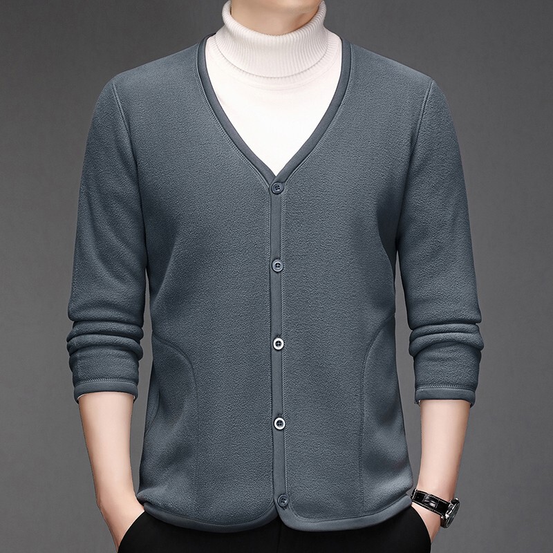 Polar Fleece Jacket Men's Autumn and Winter New Collarless Lamb Fleece Jacket Men's V Neck Cardigan Fleece Sweatshirt Polar Fleece Jacket Men's Autumn and Winter New Collarless Lamb Fleece Jacket Men's V Neck Cardigan Fleece Sweatshirt