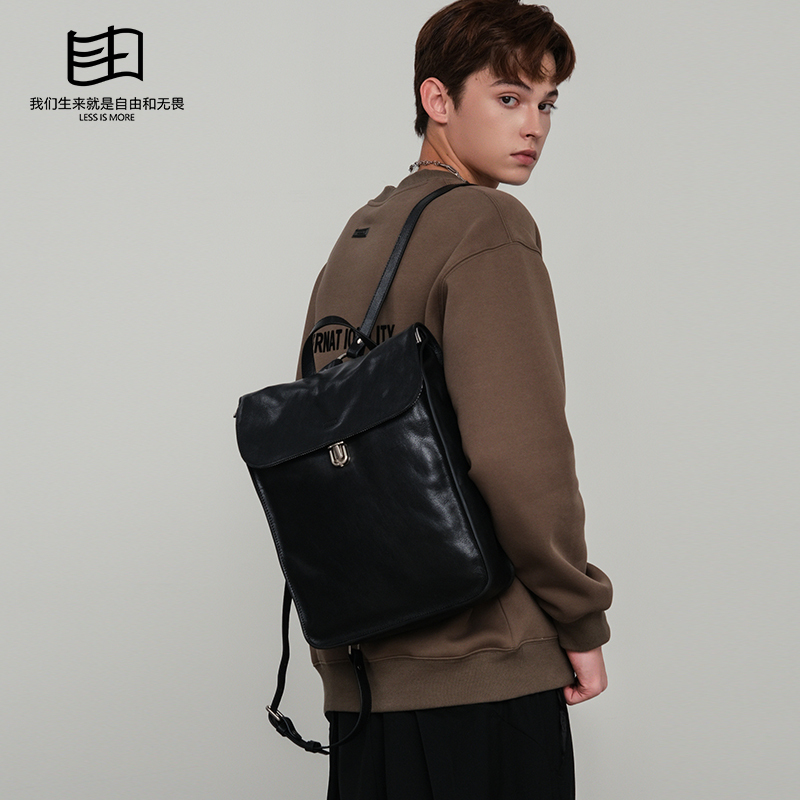 New England Retro Backpack for Men and Women, Vegetable-Tanned Leather Briefcase, Simple Travel Casual Trendy School Bag, Laptop Bag