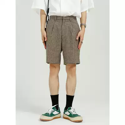 Dosho men's vintage loose plaid trousers men's Han style straight tube personality trend casual suit shorts men