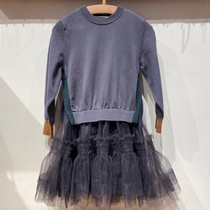 Spot childrens clothing custom 21 Spring and Autumn new girl sweater knitted stitching mesh dress Princess sweater skirt