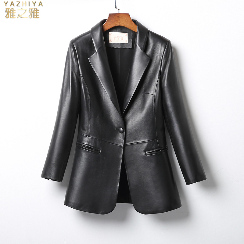 2026 Spring and Autumn New Haining Genuine Leather Jacket for Women, Mid-Length Sheepskin Jacket, Small Blazer, Slim Fit Suit