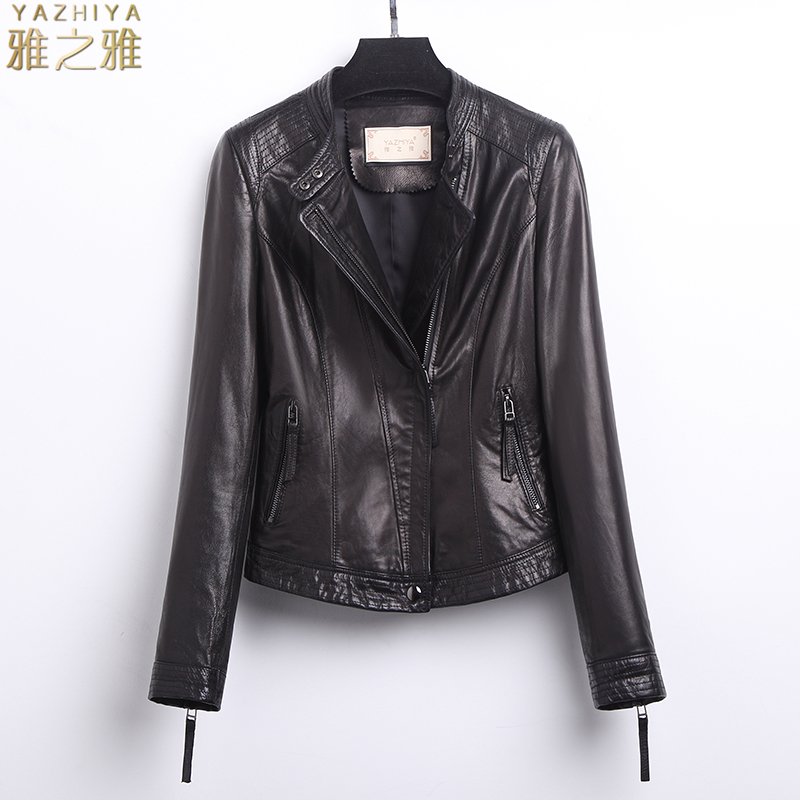 2020 mùa xuân mới Haining Cừu Da Da Da của phụ nữ ngắn Locomotive lãm Leather Jacket áo khoác mỏng