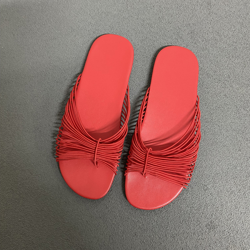 26 Summer New Style Row-Style French Retro Thin Strap Elastic Band Flat Sandals Women's Flat Toe-Post Sandals