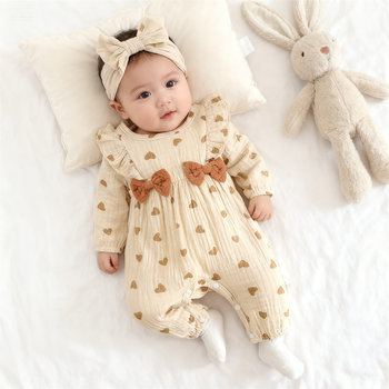 Kikobaby ເດັກອ່ອນແລະເດັກກ່ອນໄວອັນຄວນຮັກ bow ອ່ອນຂອງພາກຮຽນ spring ແລະດູໃບໄມ້ລົ່ນເຕັມວົງເດືອນ romper gauze ຝ້າຍເດັກນ້ອຍ onesie