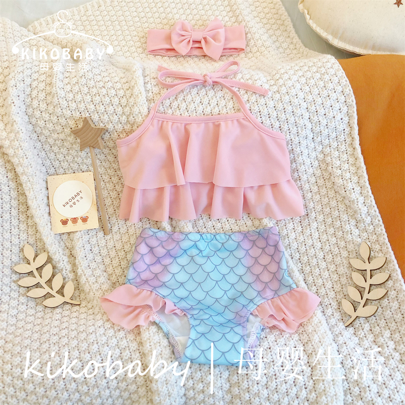 Baby Swimsuit European and American Baby Swimsuit Cute Mermaid Halter Neck Swimsuit Girls Bikini ins