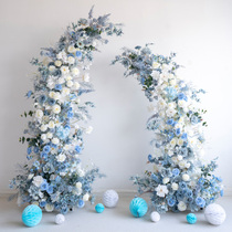 Wedding decoration blue horn arch floral stage photography background outdoor event ceremony finished artificial flowers