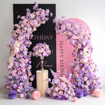 Background decoration purple horn arch floral arrangement Xiaohongshu internet celebrity birthday party hotel KT board simulation floral arrangement