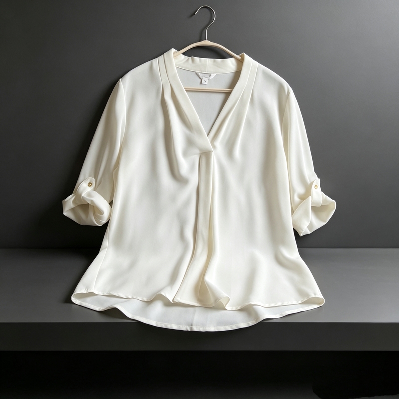 Summer New White Short-Sleeved Shirt for Women, New Style, Drapey, Silky, French Style, Simple Texture, Elegant, High-End, Slimming Summer New White Short-Sleeved Shirt for Women, New Style, Drapey, Silky, French Style, Simple Texture, Elegant, High-End, Slimming