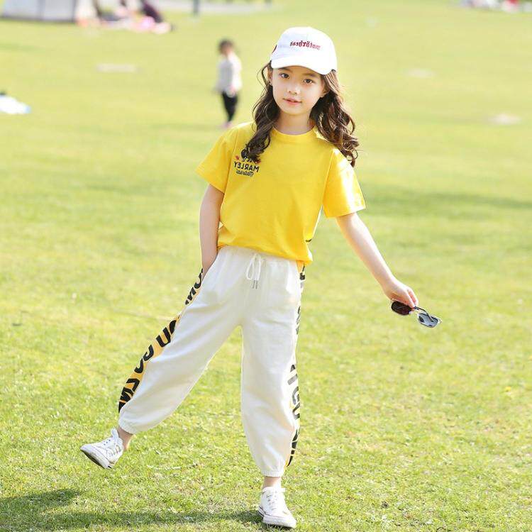 Girls' summer air network red suit thin 2023 new childhood summer girls pure cotton short sleeve two sets