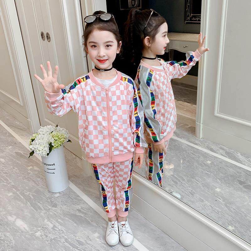 Girls Sports Kit 2023 New Fashion Yang Spring Network Red Children Han Edition Little Girl Leisure Two Pieces Set