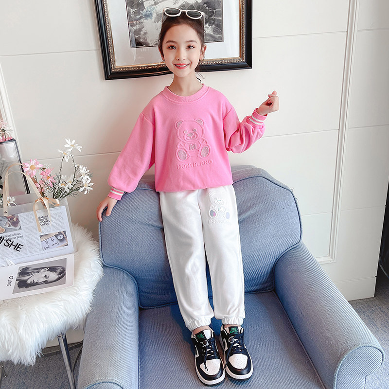 Girl Autumn Clothing Clothing Suit New Korean Version Cartoon Long Sleeve Children Suit Nets Red Girl Spring Autumn Sports Two Suits