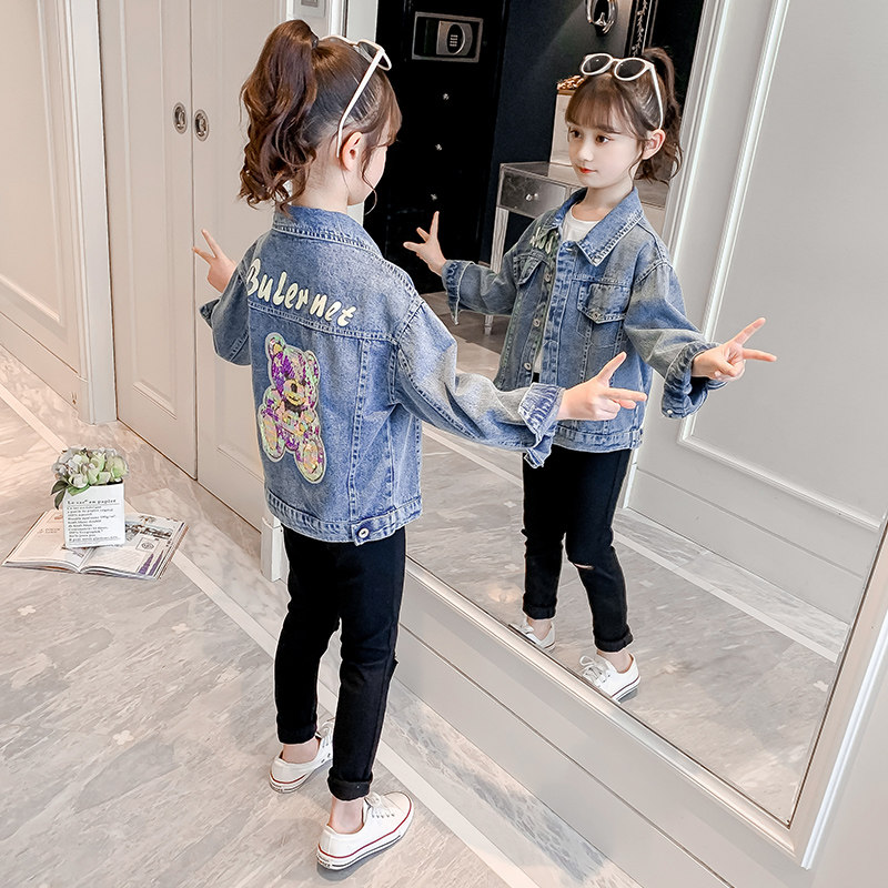 Girl Jacket Autumn Clothing 2021 New Net Red Girl Cartoon Children's Clothing Jacket Children Spring And Autumn Long Sleeve Denim Jacket