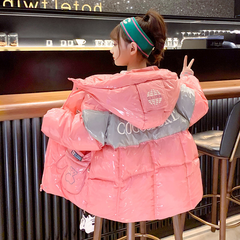 Girls down cotton cotton clothes in winter dress 2023 new children's gas brightness medium thicker coat